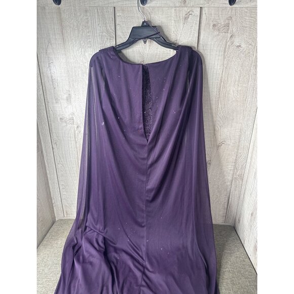 Purple Plum Lace & Sequin Long Dress Gown w/ Sheer Capelet R&M Richards Size 8 - Picture 4 of 12